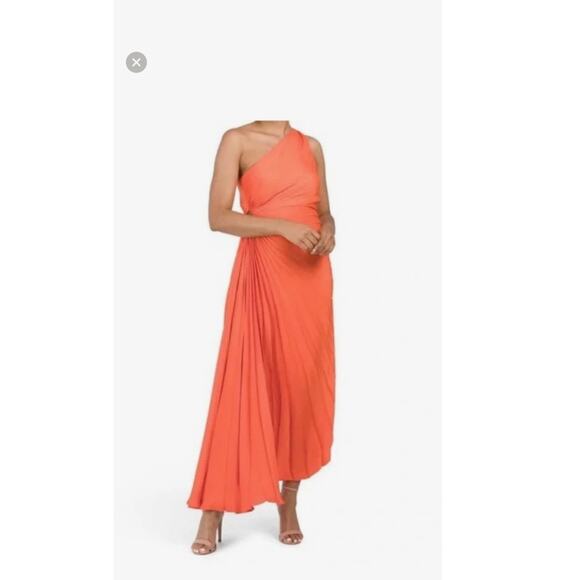House of Harlow Dress Women L Orange Satin Pleated Wedding Guest Grecian Formal - Picture 2 of 16